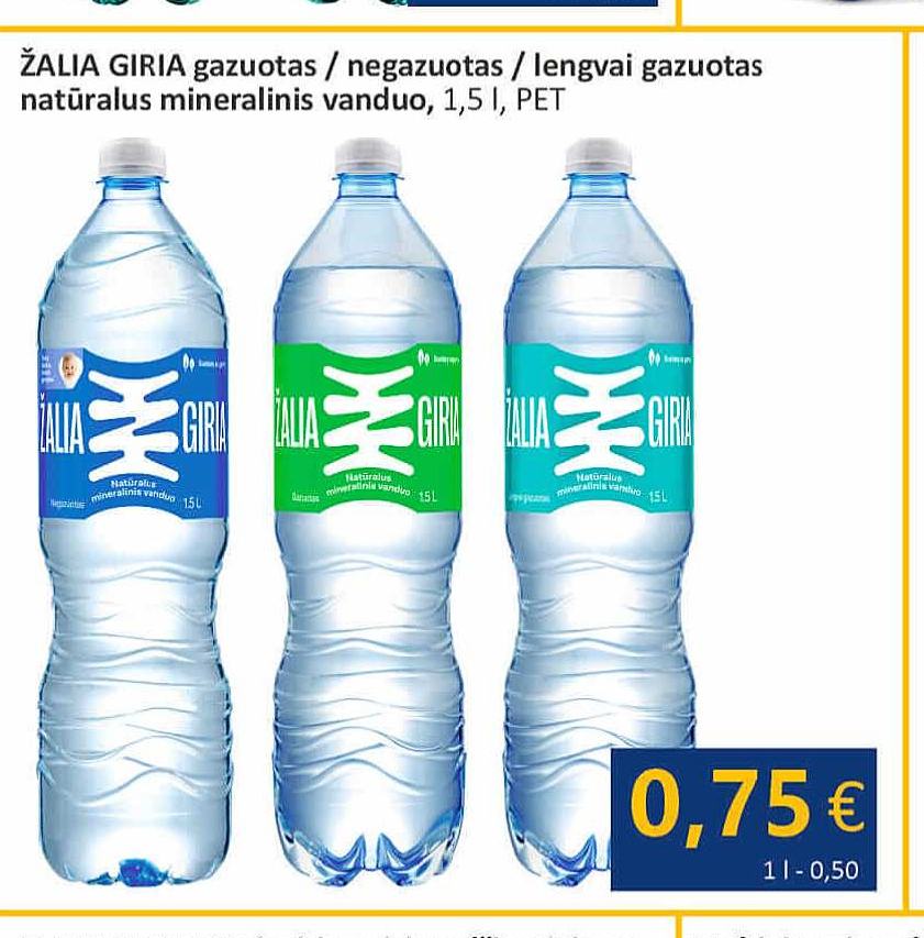 ŽALIA GIRIA gazuotas / negazuotas / lengvai gazuotas natūralus mineralinis vanduo, 1.5 l