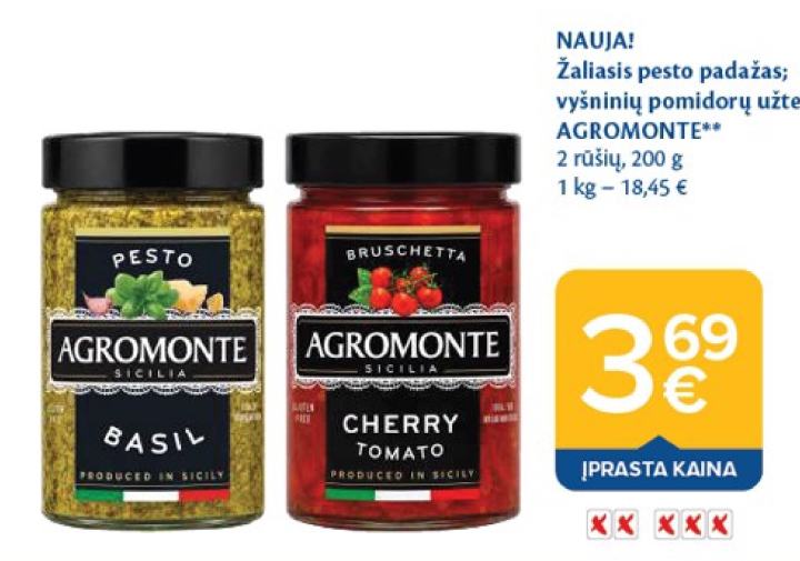 Žaliasis pesto padažas; vyšninių pomidorų užtepėlė AGROMONTE, 200 g