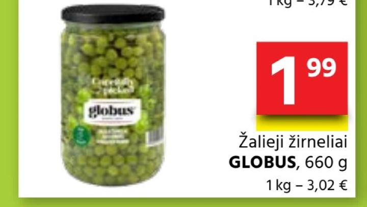 Žalieji žirneliai GLOBUS, 660 g