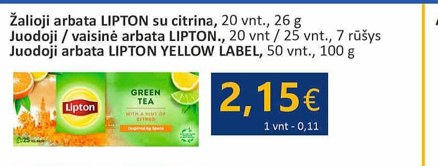 Žalioji arbata LIPTON su citrina, 20 vnt