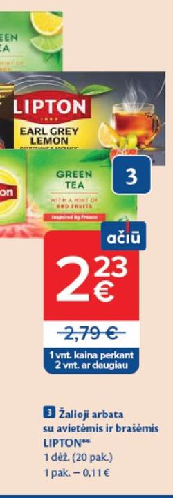 Žalioji arbata su avietėmis ir braškėmis LIPTON, 1 dėž.