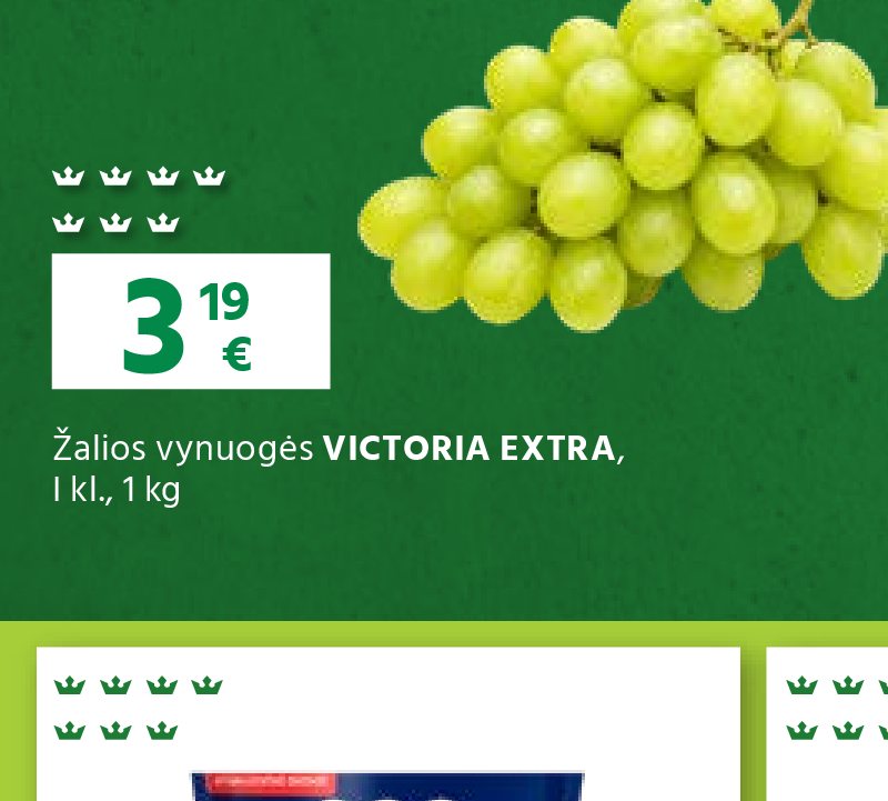Žalios vynuogės VICTORIA EXTRA, 1 kg