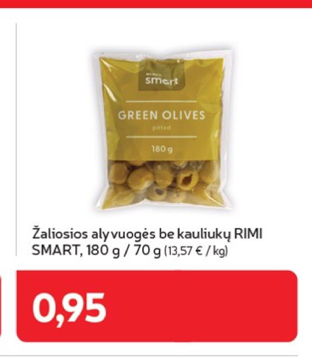 Žaliosios alyvuogės be kauliukų RIMI SMART, 180 g