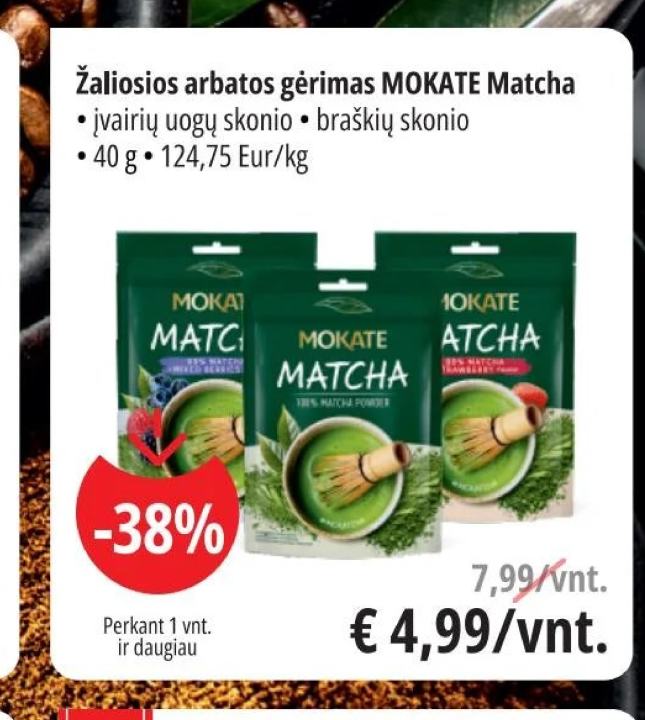 Žaliosios arbatos gėrimas MOKATE Matcha, 40 g