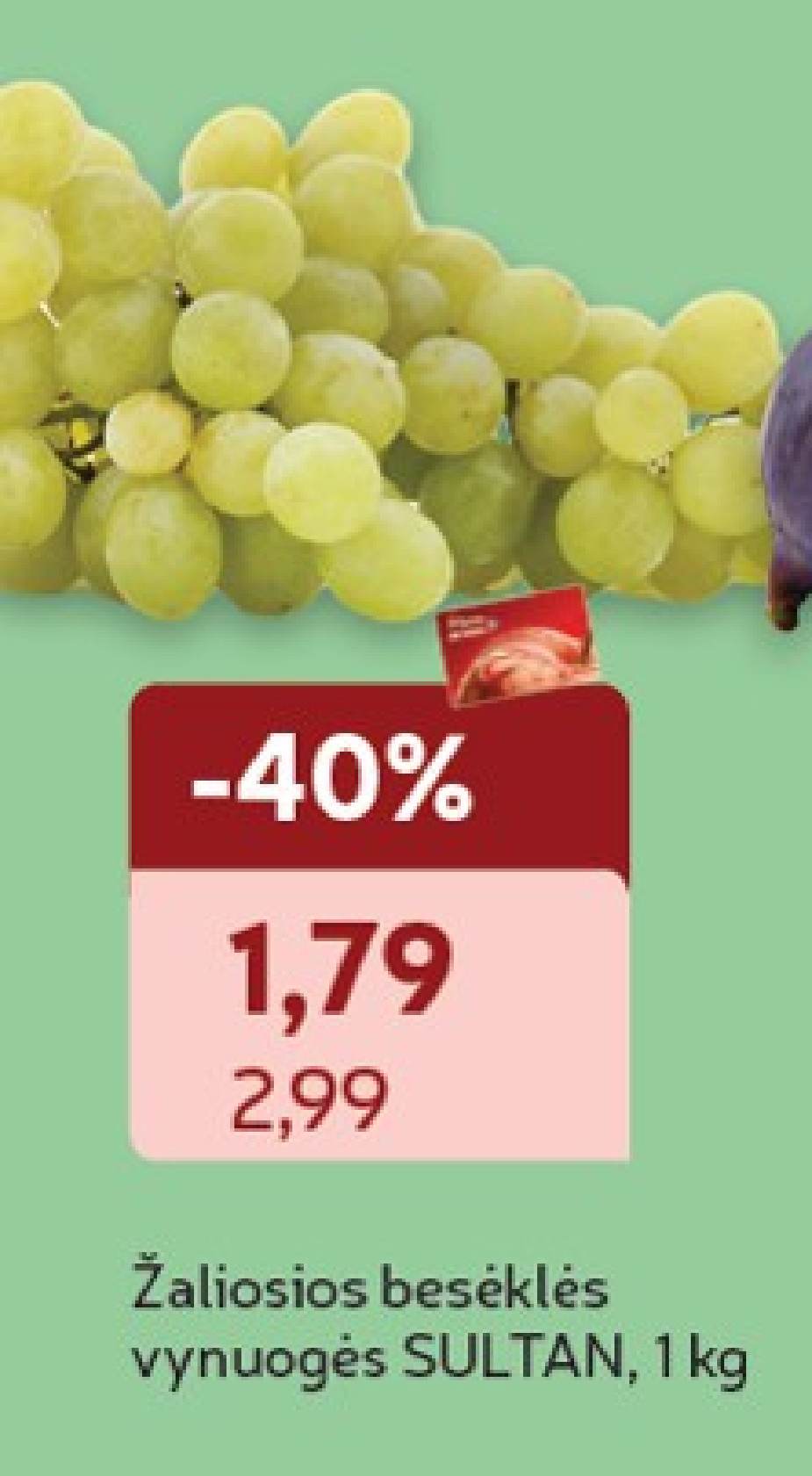 Žaliosios besėklės vynuogės SULTAN, 1 kg
