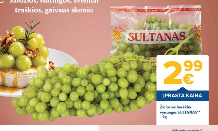 Žaliosios besėklės vynuogės SULTANAS, 1 kg