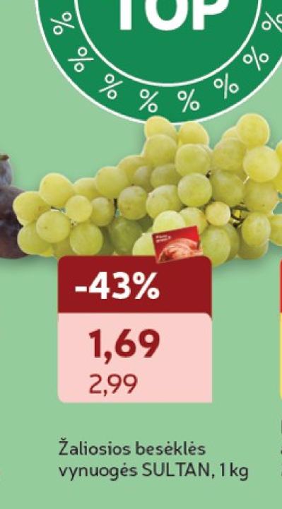 Žaliosios beskėlės vynuogės SULTAN, 1 kg