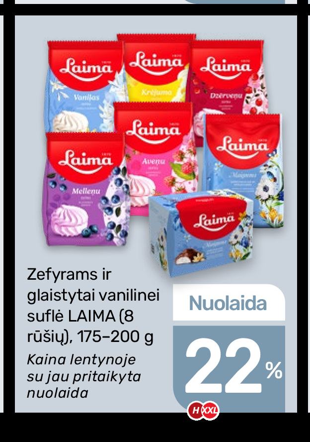 Zefyrams ir glaistytai vanilinei suflė LAIMA, 200 g