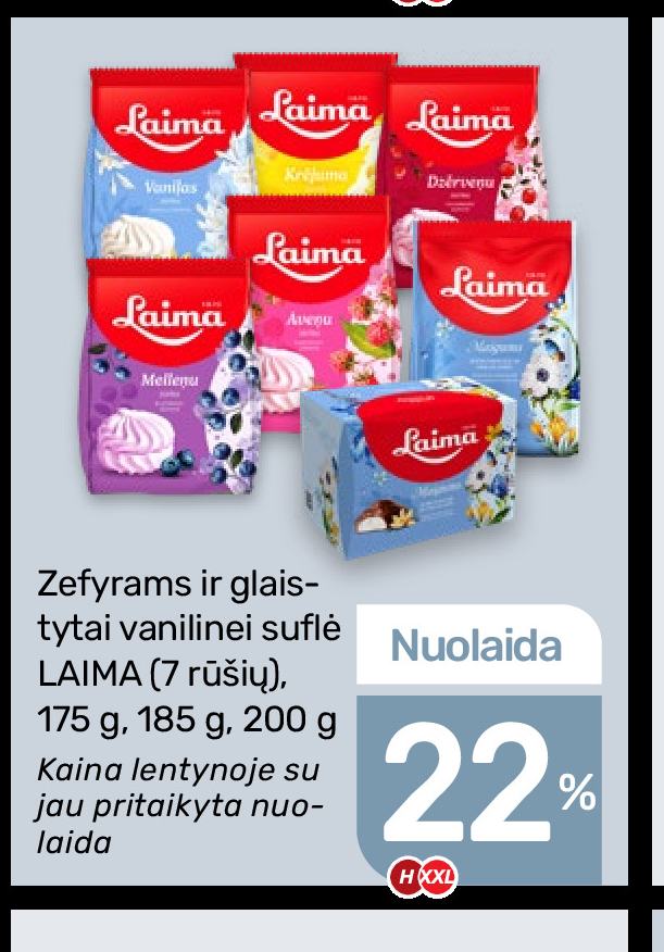 Zefyrams ir glaistytiems vanilinei suflė LAIMA, 175 g