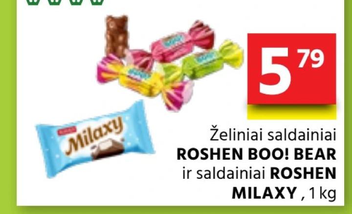Želiniai saldainiai ROSHEN BOO! BEAR ir saldainiai ROSHEN MILAXY, 1 kg