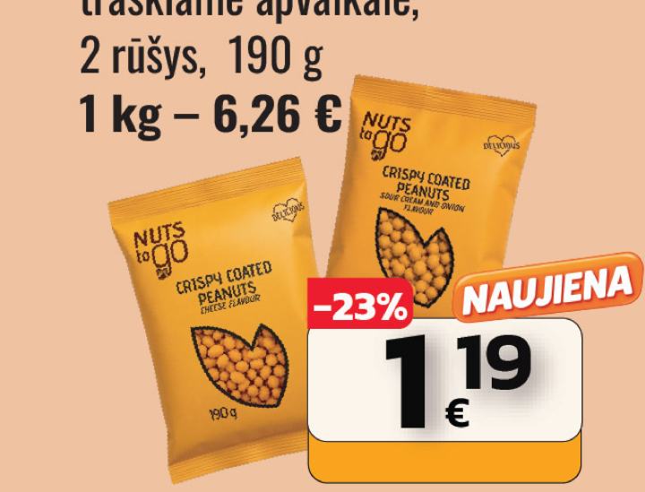Žemės riešutai NUTS TO GO traškiame apvalkale, 190 g