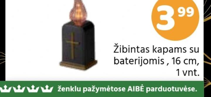Žibintas kapams su baterijomis, 16 cm