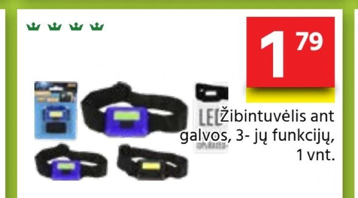 Žibintuvėlis ant galvos, 3- jų funkcijų, 1 vnt