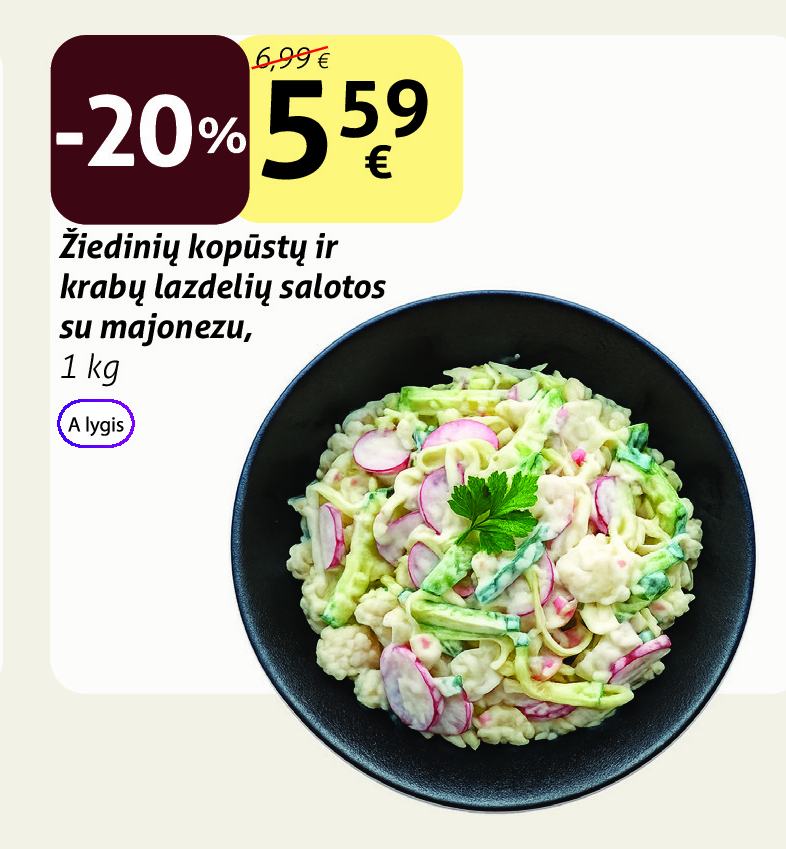 Žiedinių kopūstų ir krabų lazdelių salotos su majonezu, 1 kg