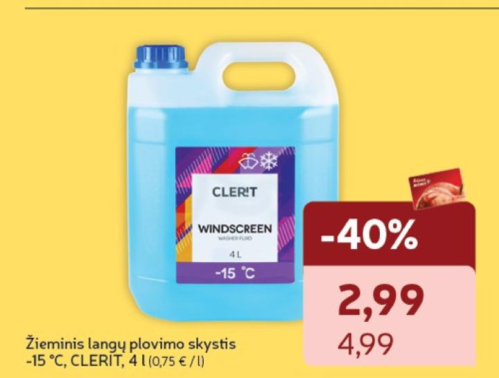 Žieminis langų plovimo skystis -15 °C, CLER!T, 4 l