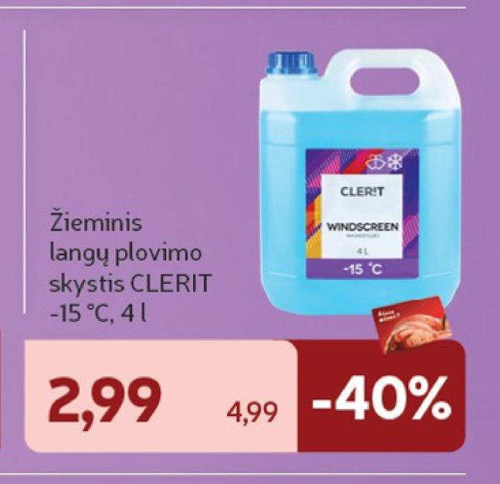 Žieminis langų plovimo skystis CLERIT, 4 l
