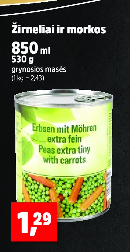 Žirneliai ir morkos, 850 ml
