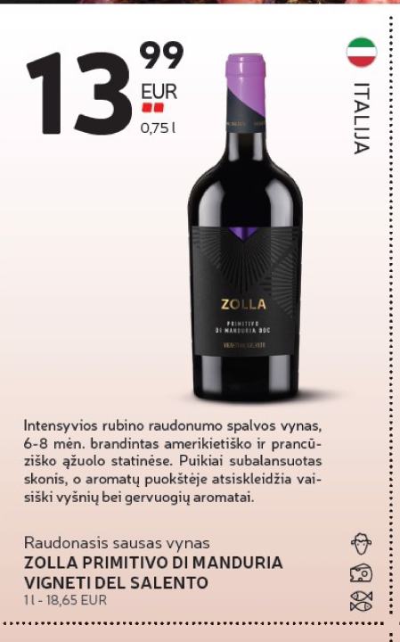 ZOLLA PRIMITIVO DI MANDURIA VIGNETI DEL SALENTO, 0.75 l