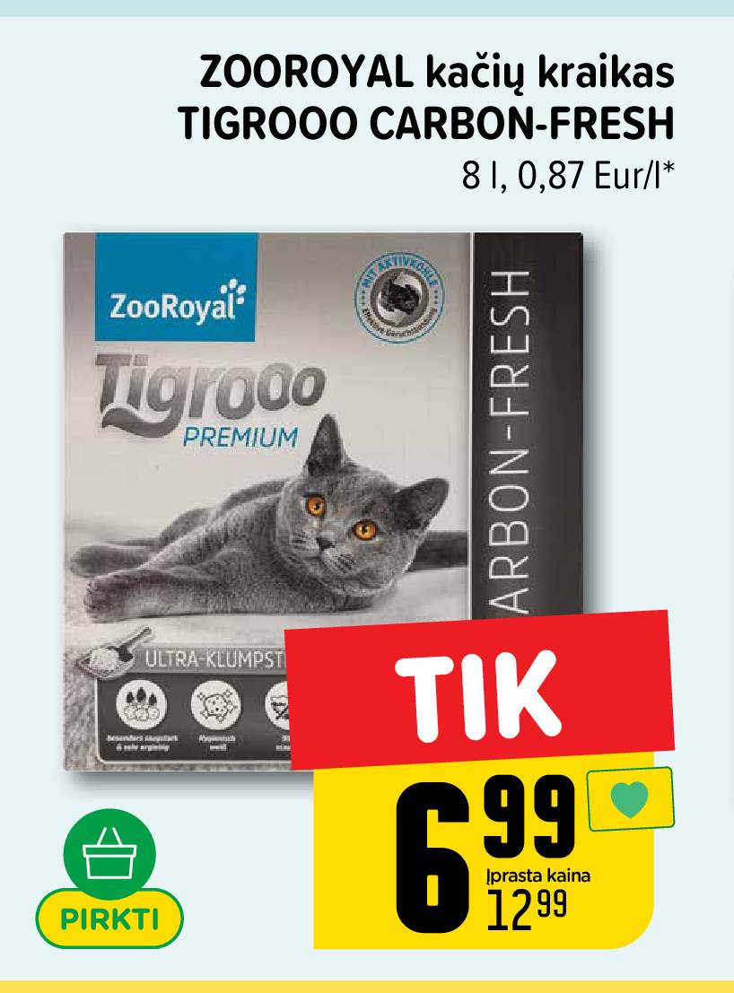 ZOOROYAL kačių kraikas TIGROOO CARBON-FRESH, 8 l