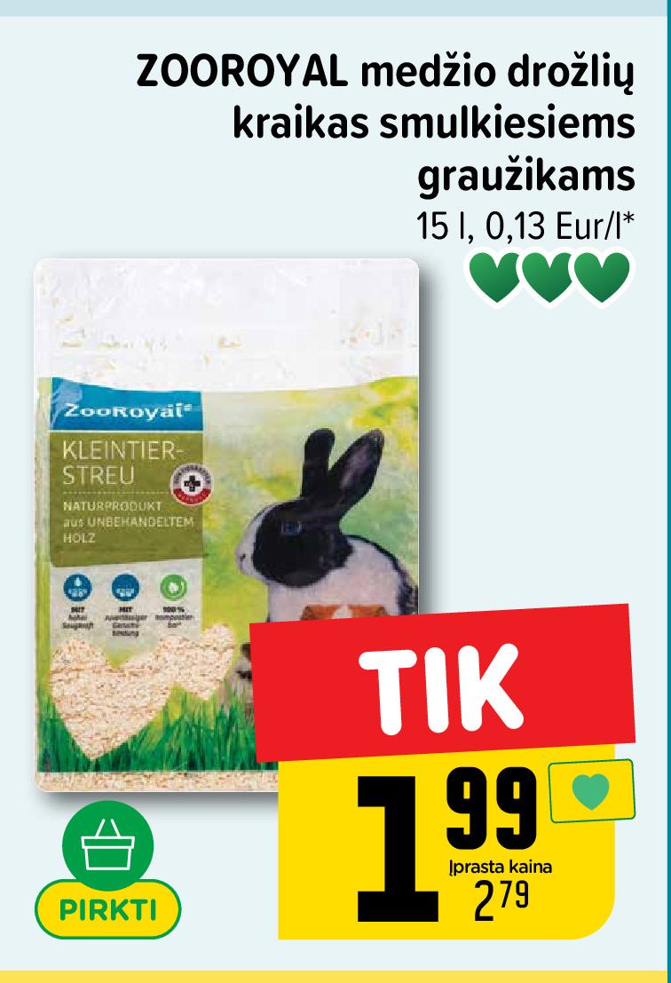 ZOOROYAL medžio drožlių kraikas smulkiesiems graužikams, 15 l