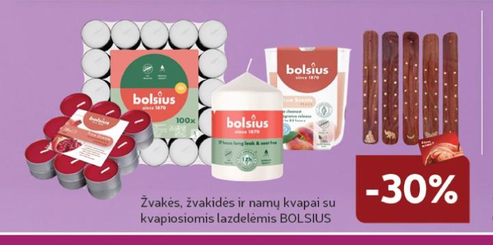 Žvakės, žvakidės ir namų kvapai su kvapiosiomis lazdelėmis BOLSIUS