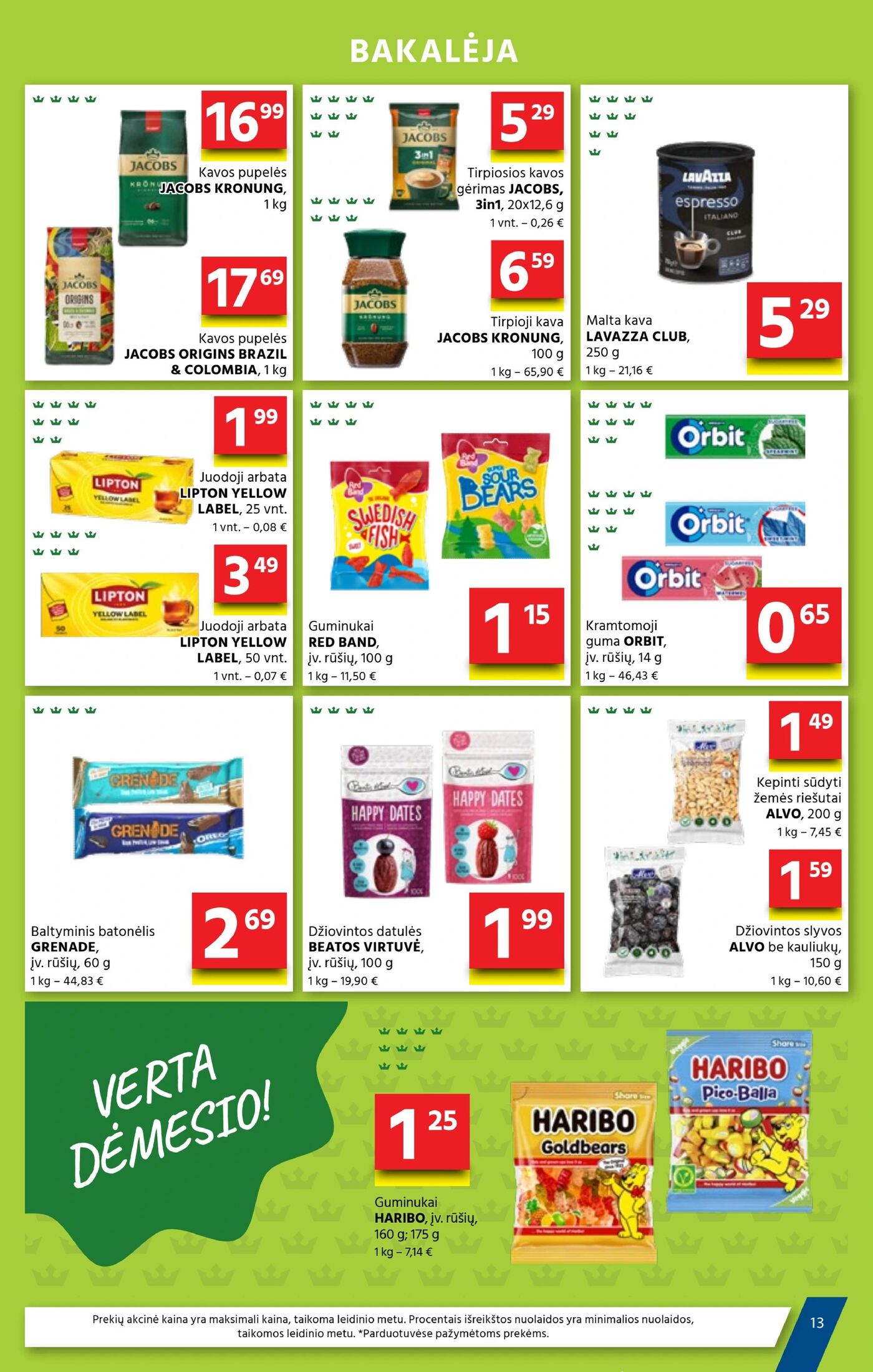 Naujas Aibė nuolaidų leidinys - Mes – Jūsų kaimynai! Nr.19 – 12 puslapis: Kavos pupelės JACOBS KRONUNG, 1 kg, Kavos pupelės JACOBS ORIGINS BRAZIL & COLOMBIA, 1 kg, Tirpiosios kavos gėrimas JACOBS, 20 x 12.6 g