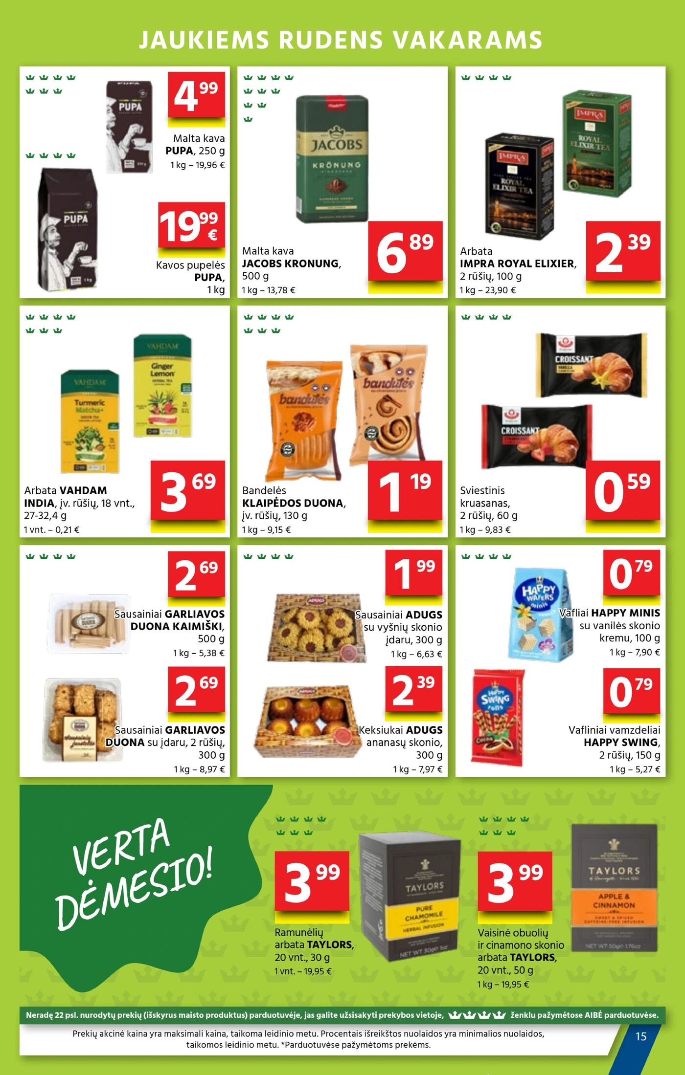 Naujas Aibė nuolaidų leidinys - Mes – Jūsų kaimynai! Nr.19 – 14 puslapis: Malta kava PUPA, 250 g, Kavos pupelės PUPA, 1 kg, Malta kava JACOBS KRÖNUNG, 500 g
