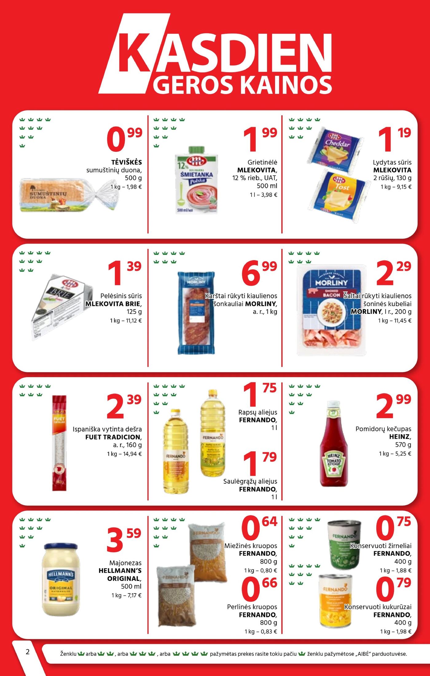 Naujas Aibė nuolaidų leidinys - Mes – Jūsų kaimynai! Nr.19 – 2 puslapis: TĖVIŠKĖS sumuštinių duona, 500 g, Grietinėlė MLEKOVITA, 500 ml, Lydytas sūris MLEKOVITA, 130 g
