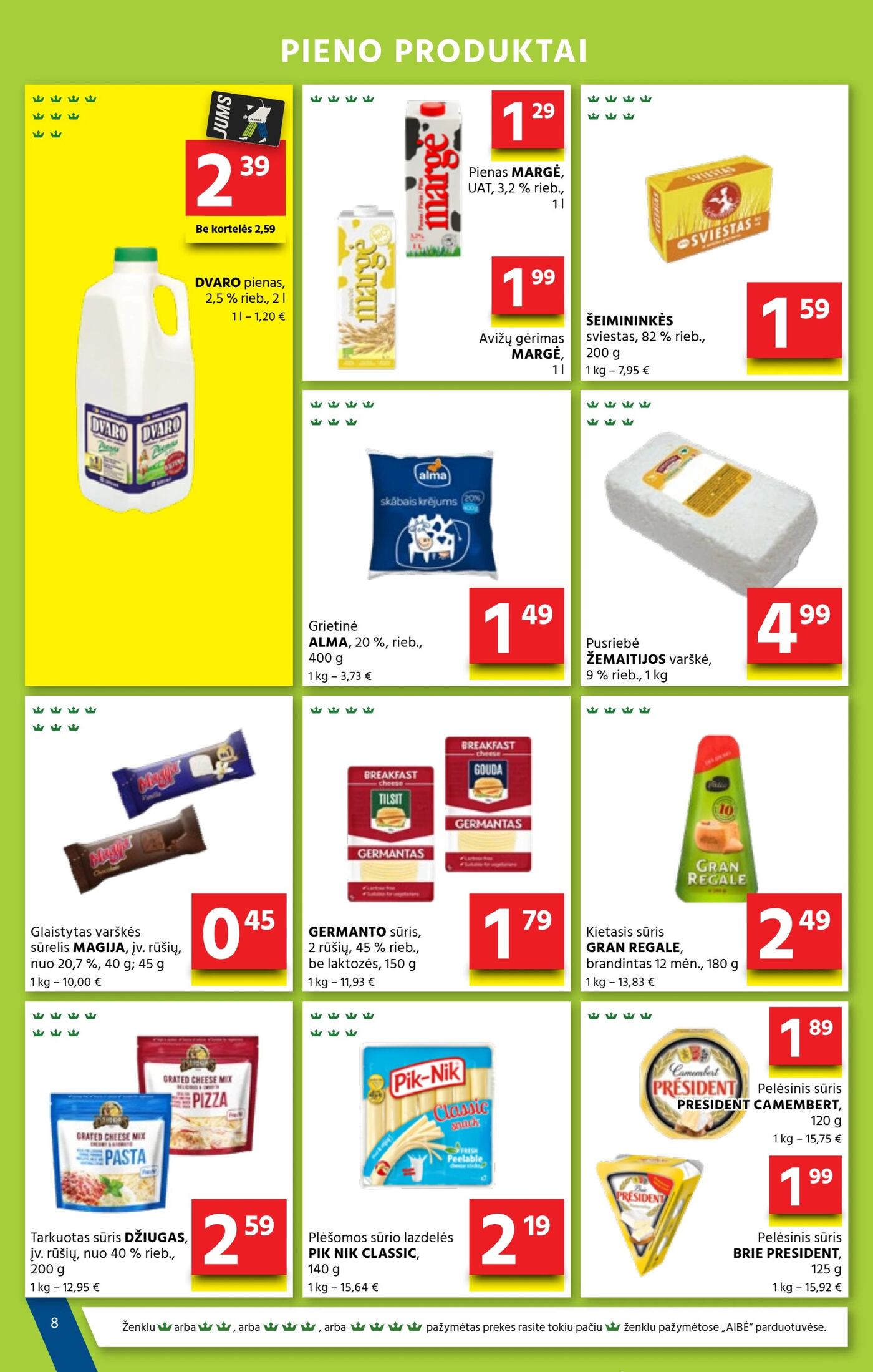 Naujas Aibė nuolaidų leidinys - Mes – Jūsų kaimynai! Nr.19 – 9 puslapis: DVARO pienas, 2 l, MARGĖ pienas, 1 l, Avižų gėrimas MARGĖ, 1 l