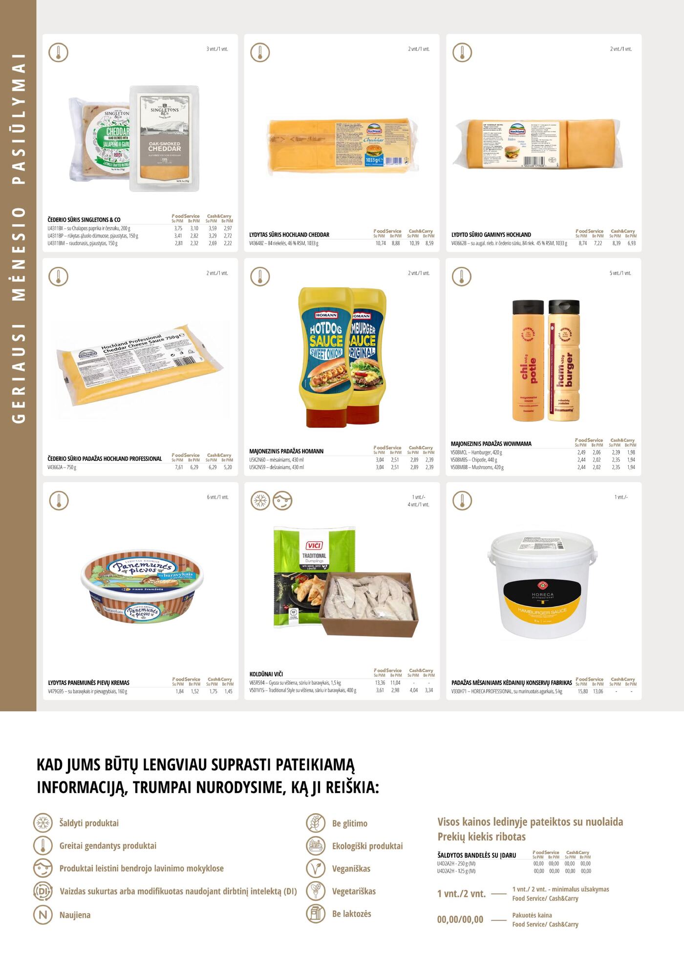 Naujas ePromo nuolaidų leidinys - IR PROFESIONALUI. IR GURMANUI. – 2 puslapis: ČEDERIO SŪRIS SINGLETONS & CO, 200 g, LYDYTAS SŪRIS HOCHLAND CHEDDAR, 1033 g, LYDYTO SŪRIO GAMINYS HOCHLAND, 1033 g