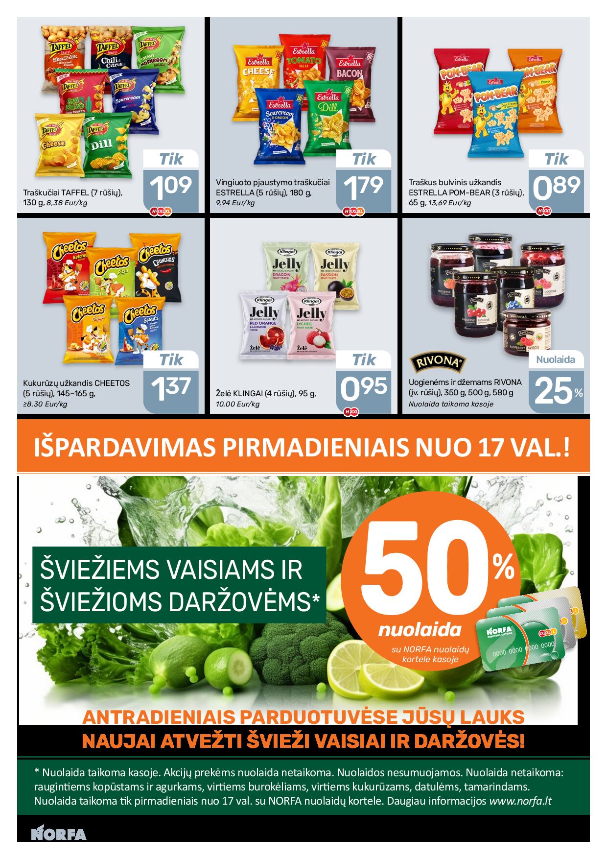 NORFA Nr. 20 (520) – 11 puslapis: Želė KLINGAI, 95 g, Traškus bulvinis užkandis ESTRELLA POM-BEAR, 65 g, Traškučiai TAFFEL, 130 g
