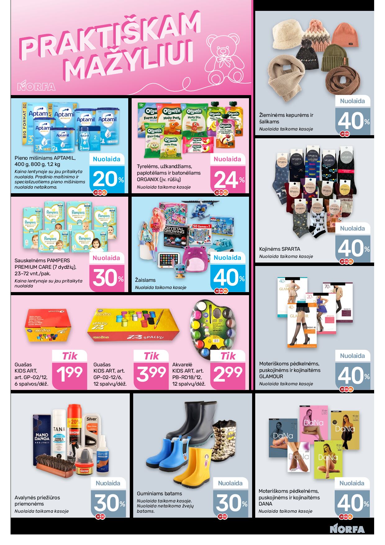 NORFA Nr. 20 (520) – 28 puslapis: Žieminėms kepurėms ir šalikams, Žaislams, Akvarelė KIDS ART