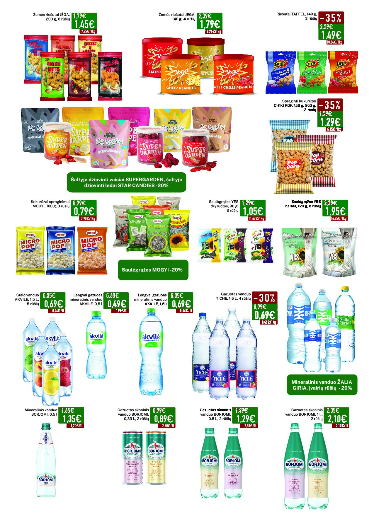 Elimart Tau leidinys – 12 puslapis: Žemės riešutai JĖGA, 200 g, Žemės riešutai JĖGA, 140 g, Riešutai TAFFEL, 140 g
