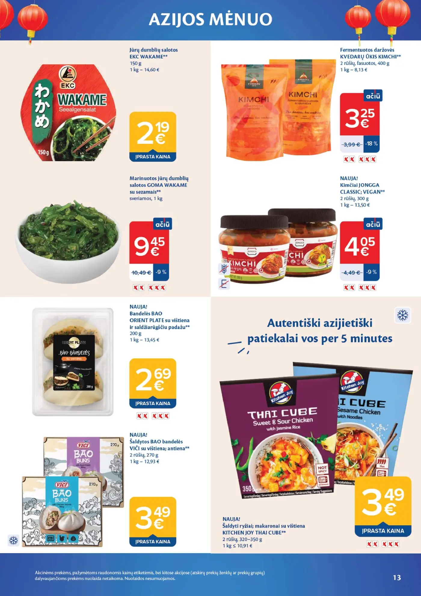 Naujas Maxima nuolaidų leidinys - AZIJOS MĖNUO – 13 puslapis: Jūrų dumblių salotos EKC WAKAME, 150 g, Fermentuotos daržovės KVEDARŲ ŪKIS KIMCHI, 400 g, Kimčiai JONGGA CLASSIC; VEGAN, 300 g