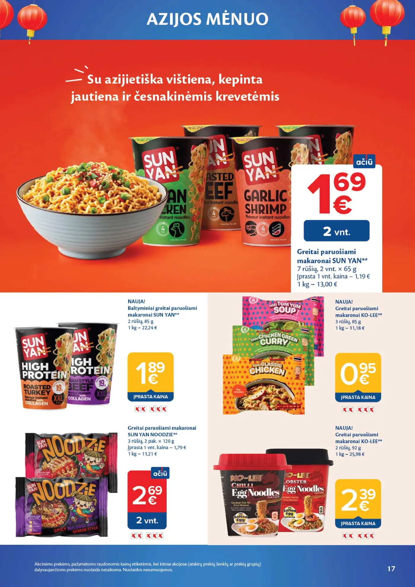 Naujas Maxima nuolaidų leidinys - AZIJOS MĖNUO – 17 puslapis: Baltyminiai greitai paruošiami makaronai SUN YAN, 85 g, Greitai paruošiami makaronai KO-LEE, 85 g, Greitai paruošiami makaronai KO-LEE, 92 g