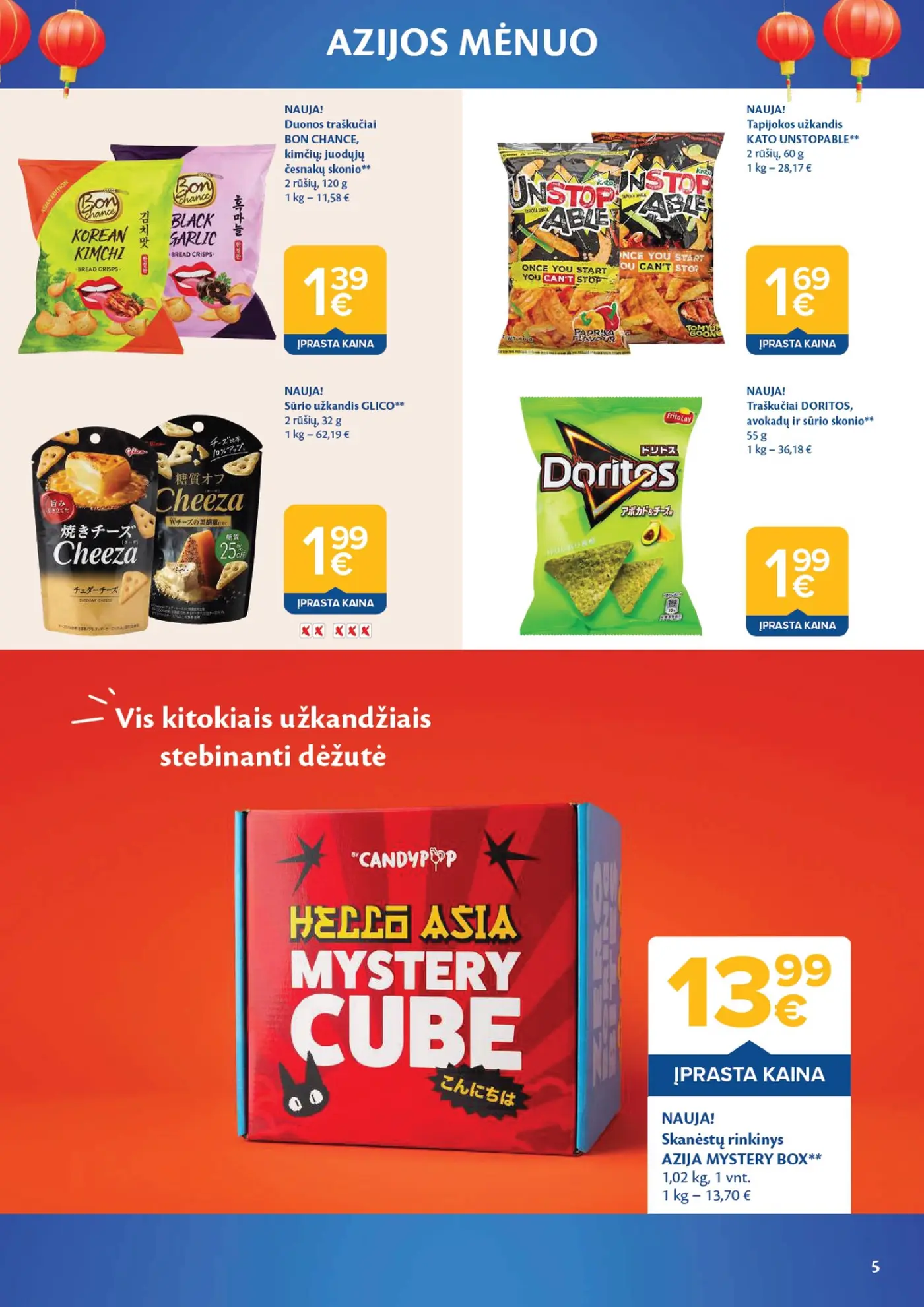 Naujas Maxima nuolaidų leidinys - AZIJOS MĖNUO – 5 puslapis: Duonos traškučiai BON CHANCE, 120 g, Tapijokos užkandis KATO UNSTOPABLE, 60 g
