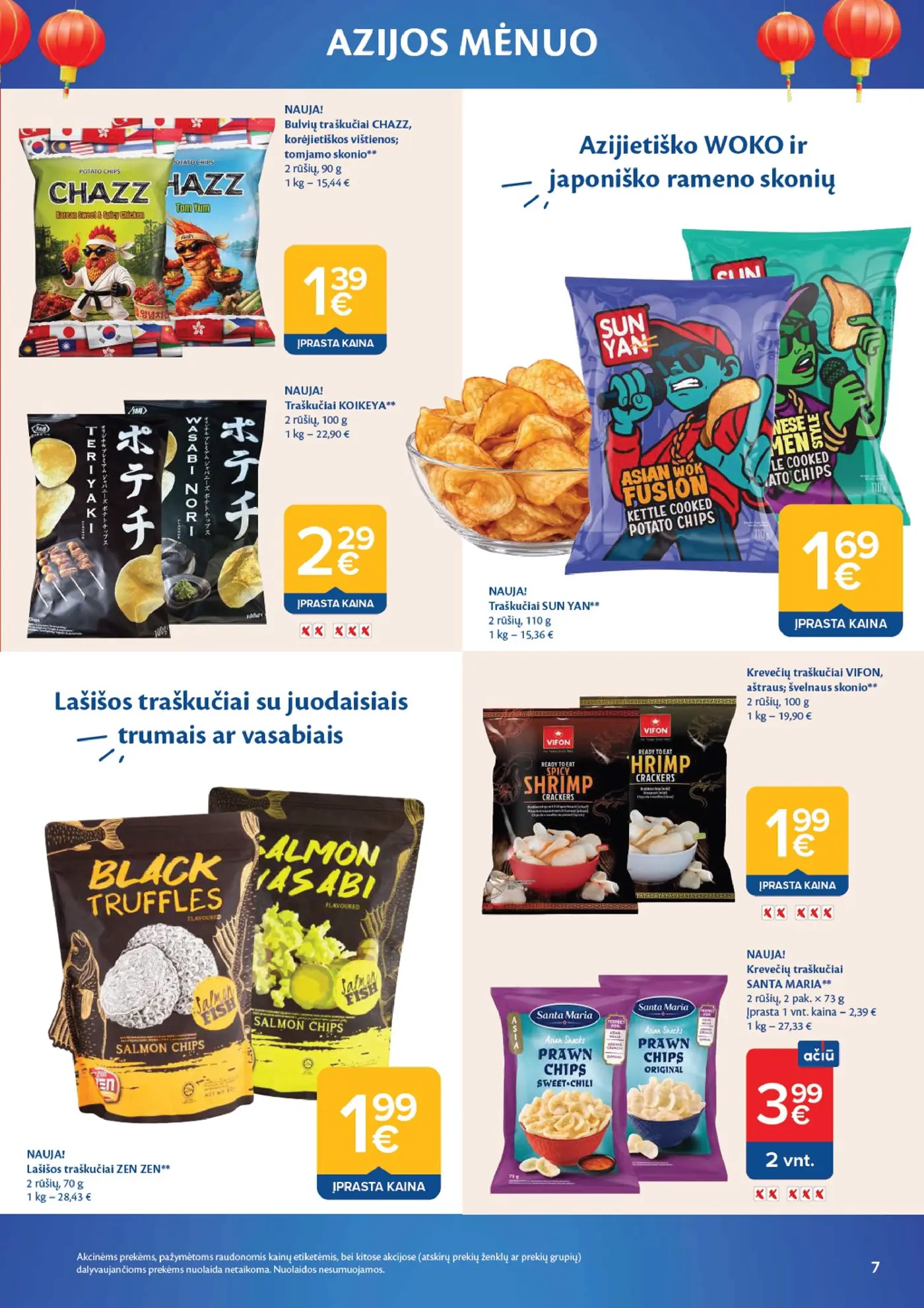 Naujas Maxima nuolaidų leidinys - AZIJOS MĖNUO – 7 puslapis: Bulvių traškučiai CHAZZ, 90 g, Traškučiai KOIKEYA, 100 g, Traškučiai SUN YAN, 110 g