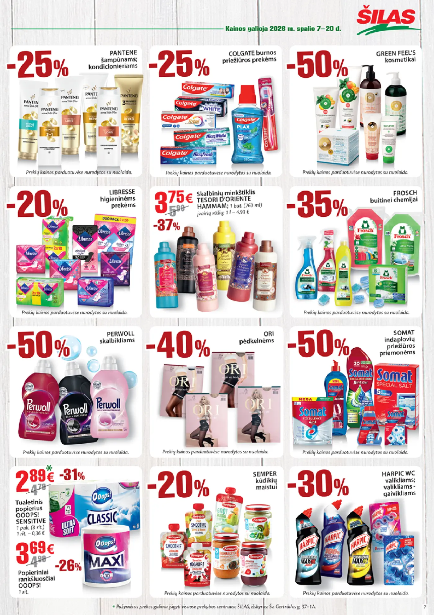 Šilas leidinys Nr. 20 – 7 puslapis: PANTENE šampūnams; kondicionieriams, COLGATE burnos priežiūros prekėms, GREEN FEEL'S kosmetikai