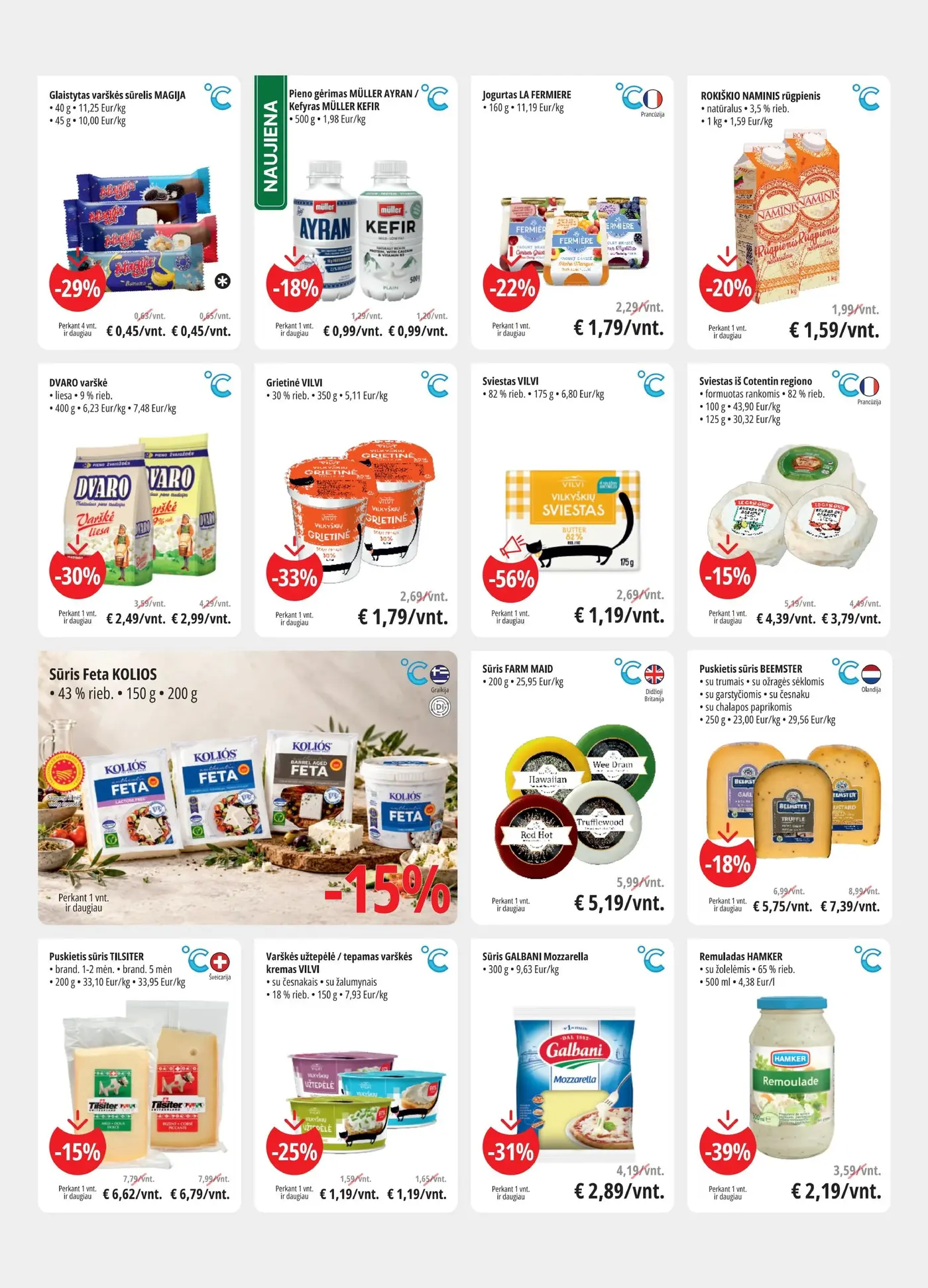 PROMO Cash&Carry Pasiūlymai – 2 puslapis: Glaistytas varškės sūrelis MAGIJA, 40 g, Pieno gėrimas MÜLLER AYRAN / Kefyras MÜLLER KEFIR, 500 g, Jogurtas LA FERMIERE, 160 g