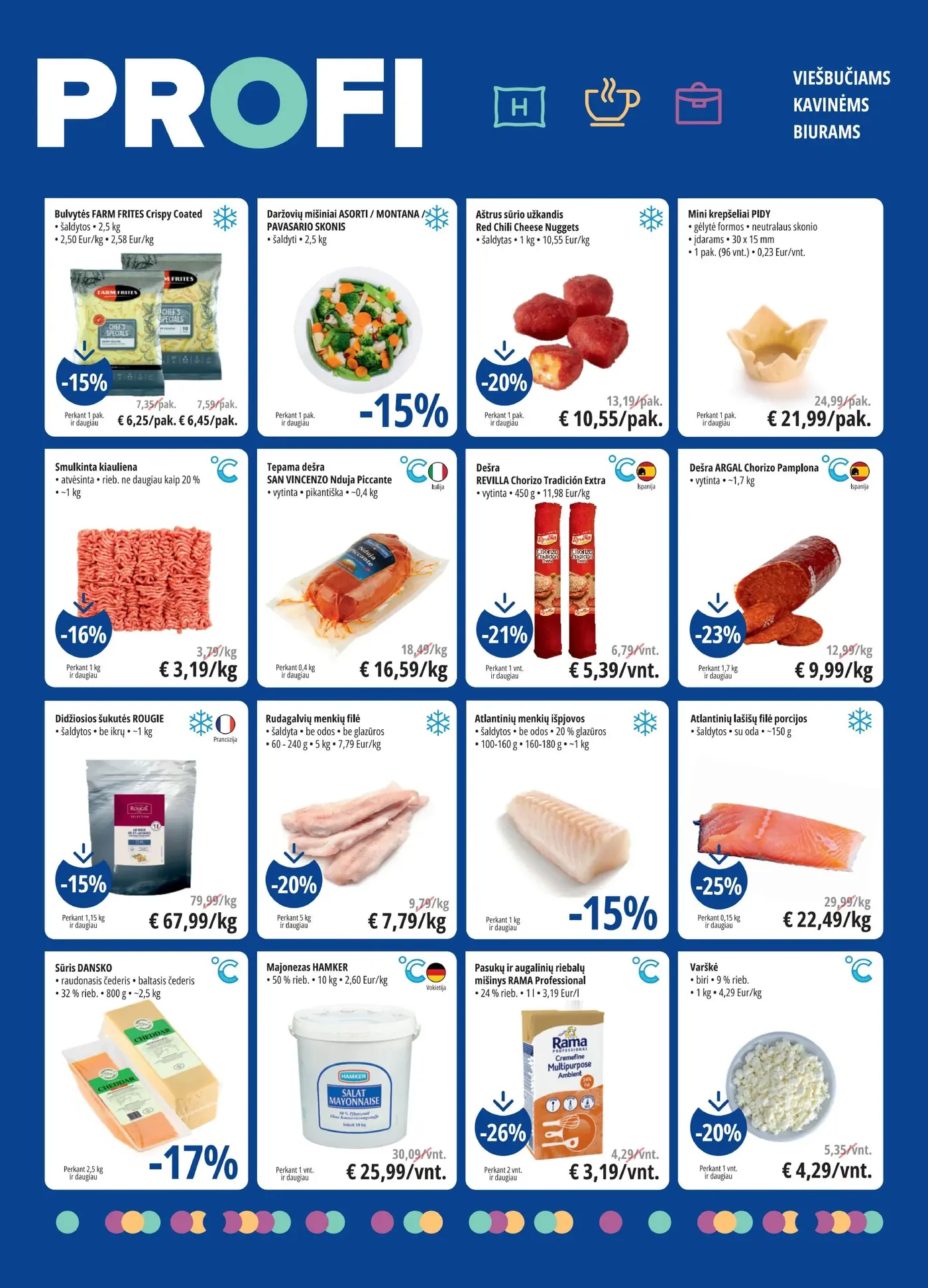 PROMO Cash&Carry Pasiūlymai – 6 puslapis: Bulvytės FARM FRITES Crispy Coated, 2.5 kg, Daržovių mišiniai ASORTI / MONTANA / PAVASARIO SKONIS, 2.5 kg, Aštrus sūrio užkandis Red Chili Cheese Nuggets, 1 kg
