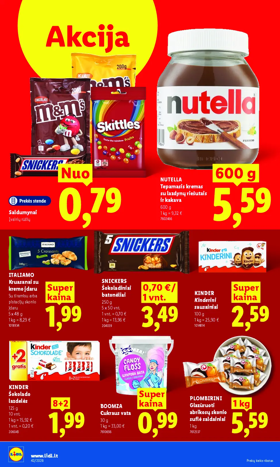 Naujas Lidl nuolaidų leidinys - MAISTO PREKIŲ PASIŪLYMAI Nr.42 – 16 puslapis: Saldumynai, NUTELLA, 600 g, ITALIAMO Kruasanai su kremo įdaru, 5 x 48 g