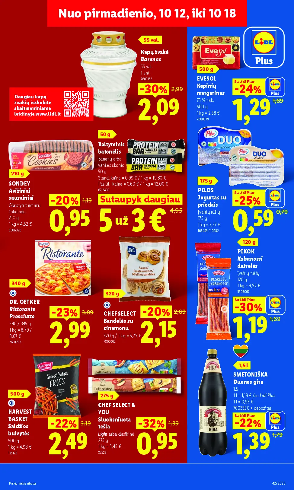 Naujas Lidl nuolaidų leidinys - MAISTO PREKIŲ PASIŪLYMAI Nr.42 – 3 puslapis: EVESOL Kepinių margarinas, 500 g, SONDEY Avižiniai sausainiai, 210 g, Baltyminis batonėlis, 50 g