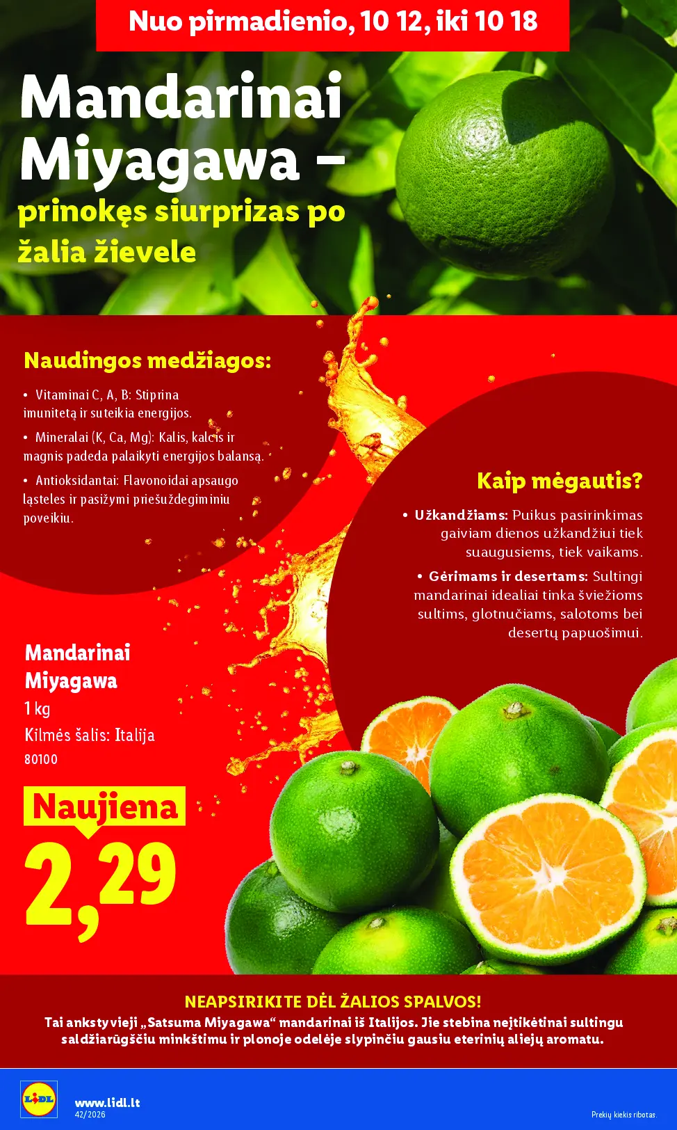 Naujas Lidl nuolaidų leidinys - MAISTO PREKIŲ PASIŪLYMAI Nr.42 – 6 puslapis: Mandarinai Miyagawa, 1 kg