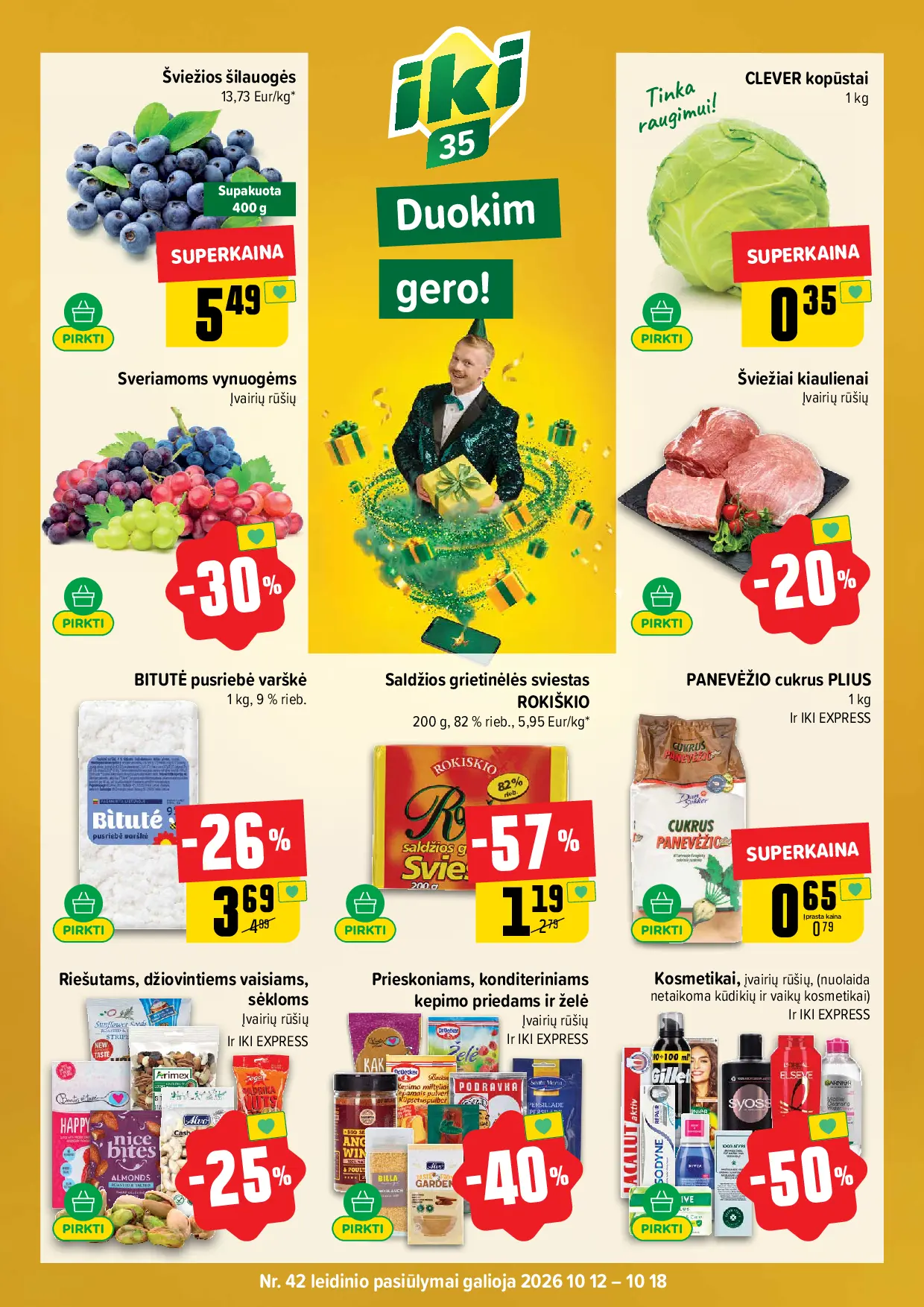 IKI Kainų leidinys Nr. 42 – 1 puslapis: Cukrus PANEVĖŽIO PLIUS, 1 kg, Riešutams, džiovintiems vaisiams, sėkloms, Prieskoniams, konditeriniams kepimo priedams ir želė