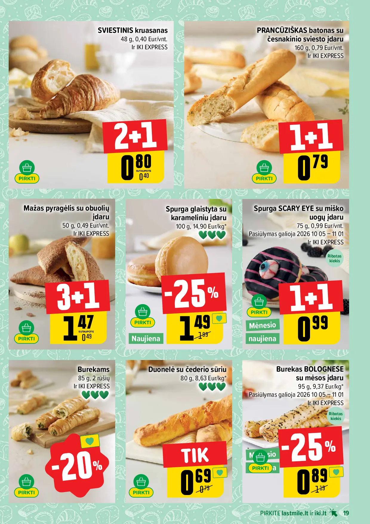 IKI Kainų leidinys Nr. 42 – 19 puslapis: Burekams, 85 g, Duonelė su čederio sūriu, 80 g