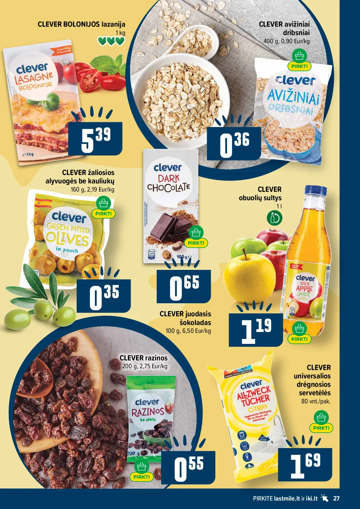 IKI Kainų leidinys Nr. 42 – 27 puslapis: Bolonijos lazanija CLEVER, 1 kg, CLEVER obuolių sultys, 1 l