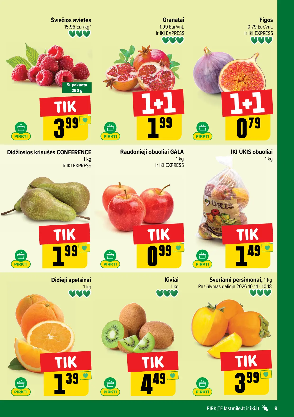 IKI Kainų leidinys Nr. 42 – 9 puslapis: Didžiosios kriaušės CONFERENCE, 1 kg, APELSINAI DIDIEJI, 1 kg, Kiviams, 1 kg