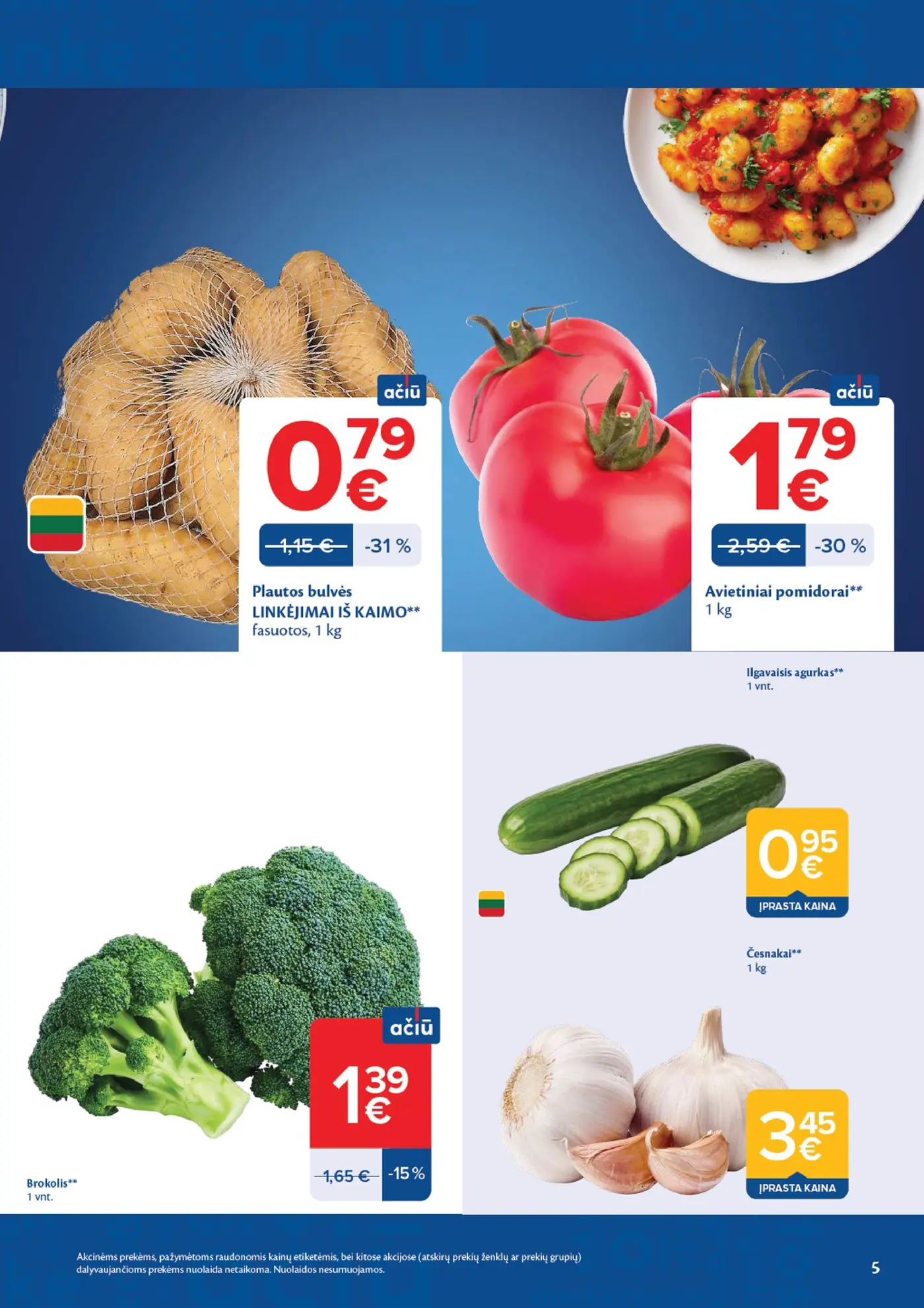 Naujas Maxima nuolaidų leidinys - AČIŪ savaitinis leidinys Nr. 42 – 5 puslapis: Avietiniams pomidorams, 1 kg, Ilgavaisiai agurkai, 1 vnt, Brokoliai, 1 vnt