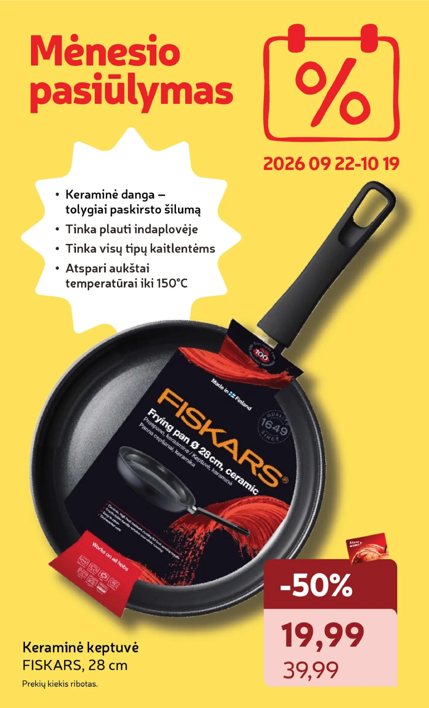 „Rimi“ savaitinis leidinys Nr. 42 (2026.10.13 - 2026.10.19) – 31 puslapis: Keptuvė FISKARS, keraminė, AW26, 28 cm