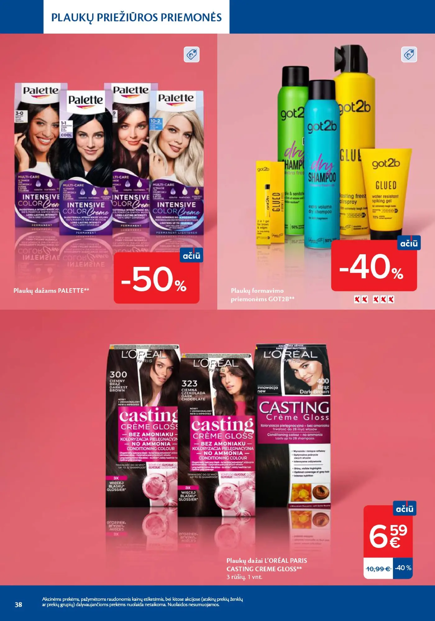 Naujas Maxima nuolaidų leidinys - Grožio mugė – 38 puslapis: Plaukų dažams PALETTE, Plaukų formavimo priemonėms GOT2B, Plaukų dažai L'ORÉAL PARIS CASTING CREME GLOSS, 1 vnt